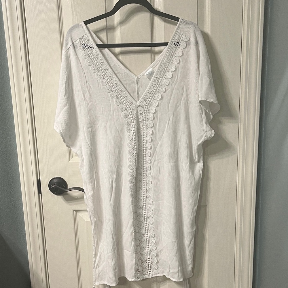 Kona sol XL swim cover up dress. white. semi sheer